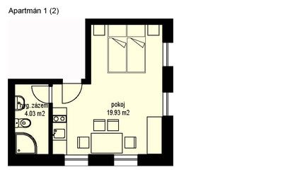 Půdorys Apartmánu 1 (přízemní, 2 osoby)