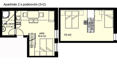 Půdorys Apartmánu 2 (3+2 osoby)